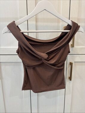 Amazon Women's Chocolate Brown Twist-Front Tank Top
